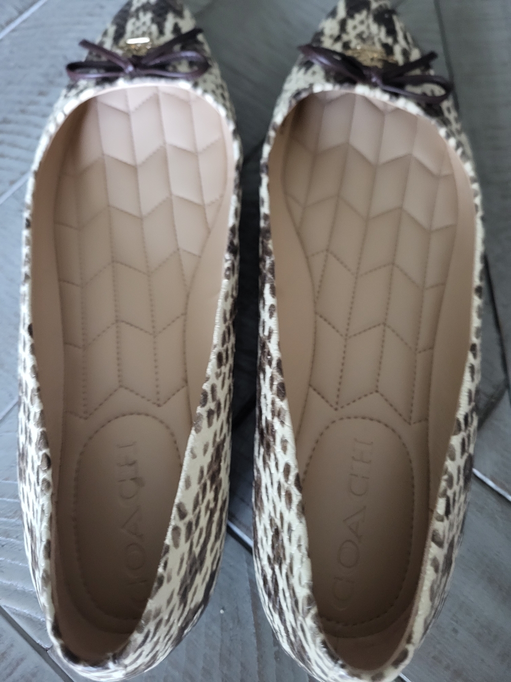 Coach Snake-Print Pointed Ballet Flats in Cream and Black - Picture 5 of 7